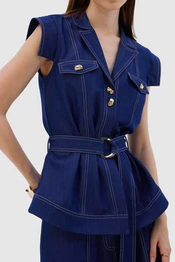Notebook Blue Denim V-neck Sandria Embroidered Top And Pant Set at Aza Fashions Notebook_Blue Denim V-neck Sandria Embroidered Top And Pant Set _at_Aza_Fashions