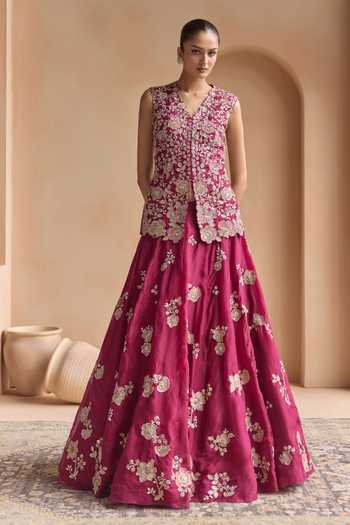 Osaa By Adarsh Sangria Embroidered Jacket & Lehenga Set 
