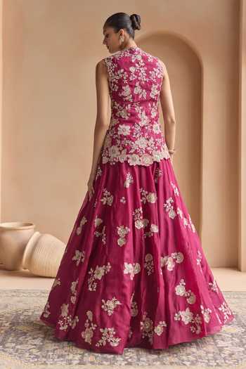 Osaa By Adarsh Sangria Embroidered Jacket & Lehenga Set 