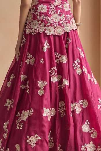 Buy Osaa By Adarsh Magenta Organza V-neck Sangria Embroidered Jacket And Lehenga Set Online at Aza Fashions Buy_Osaa By Adarsh_Magenta Organza V-neck Sangria Embroidered Jacket And Lehenga Set _Online_at_Aza_Fashions