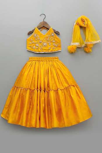 Shop Byb Premium Yellow Silk, Cotton Hand Embroidered Blouse Lehenga Set Online at Aza Fashions Shop_Byb Premium_Yellow Silk, Cotton Hand Embroidered Blouse Lehenga Set _Online_at_Aza_Fashions