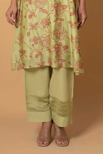 Shop Kameez Green Chanderi, Cotton Split V-neck, Yes Pista Embroidered Kurta And Pant Set Online at Aza Fashions Shop_Kameez_Green Chanderi, Cotton Split V-neck, Yes Pista Embroidered Kurta And Pant Set _Online_at_Aza_Fashions