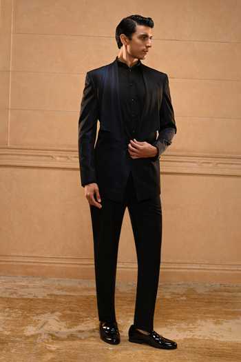 Shop Tarun Tahiliani Blue Cotton Satin, Suiting Pleated Set Online at Aza Fashions Shop_Tarun Tahiliani_Blue Cotton Satin, Suiting Pleated Set _Online_at_Aza_Fashions