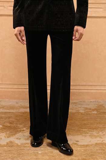 Buy Tarun Tahiliani Black Cotton Satin, Velvet Classic Bandhgala Set Buy_Tarun Tahiliani_Black Cotton Satin, Velvet Classic Bandhgala Set