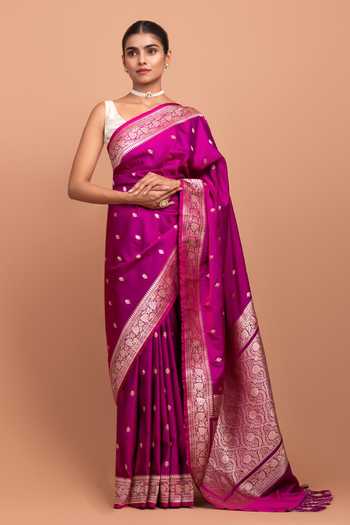 Devissha_Pink Silk Zari Butti Woven Saree _Online_at_Aza_Fashions