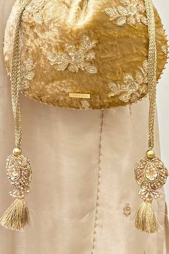 AMYRA_Gold Embroidery, Beads, Tassels, Metallic Thread Ras Velvet Potli _Online_at_Aza_Fashions