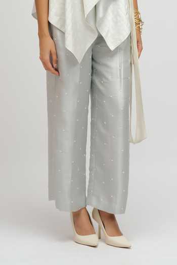Shop JAYN India Ivory Satin, Tissue V-neck Asymmetric Layered Waistcoat And Pant Set Online at Aza Fashions Shop_JAYN India_Ivory Satin, Tissue V-neck Asymmetric Layered Waistcoat And Pant Set _Online_at_Aza_Fashions