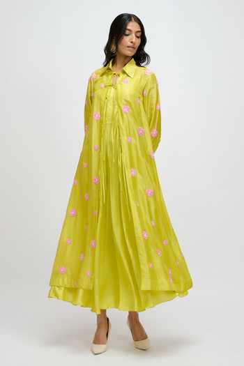 JAYN India Satin Dress With Embroidered Jacket
