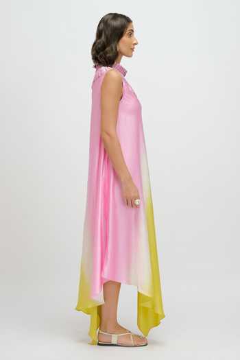 Buy JAYN India Multi Color Satin, Tissue High Neck Metallic Embroidered Dress Online at Aza Fashions Buy_JAYN India_Multi Color Satin, Tissue High Neck Metallic Embroidered Dress _Online_at_Aza_Fashions