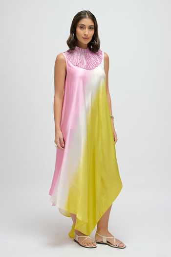 Shop JAYN India Multi Color Satin, Tissue High Neck Metallic Embroidered Dress Online at Aza Fashions Shop_JAYN India_Multi Color Satin, Tissue High Neck Metallic Embroidered Dress _Online_at_Aza_Fashions