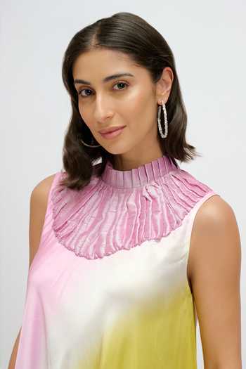 JAYN India Multi Color Satin, Tissue High Neck Metallic Embroidered Dress at Aza Fashions JAYN India_Multi Color Satin, Tissue High Neck Metallic Embroidered Dress _at_Aza_Fashions