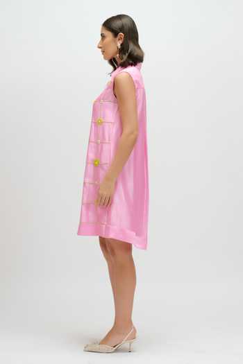 JAYN India Pink Silk Collared Neck Hand Embroidered Dress Online at Aza Fashions JAYN India_Pink Silk Collared Neck Hand Embroidered Dress _Online_at_Aza_Fashions