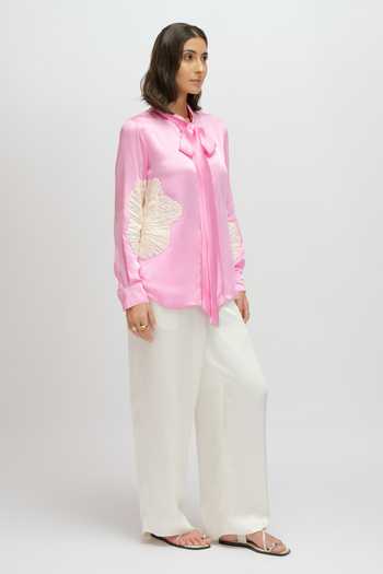 Buy JAYN India Pink Satin High Neck Floral Applique Work Shirt Online at Aza Fashions Buy_JAYN India_Pink Satin High Neck Floral Applique Work Shirt _Online_at_Aza_Fashions