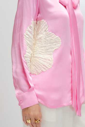 Shop JAYN India Pink Satin High Neck Floral Applique Work Shirt Online at Aza Fashions Shop_JAYN India_Pink Satin High Neck Floral Applique Work Shirt _Online_at_Aza_Fashions