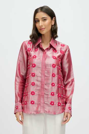 JAYN India Floral Applique Embroidered Shirt 