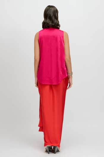 JAYN India Draped Asymmetric Waistcoat & Skirt Set 