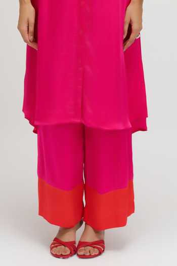 JAYN India Fuchsia Satin Collared Neck Yoke Embroidered Kurta And Pant Set Online at Aza Fashions JAYN India_Fuchsia Satin Collared Neck Yoke Embroidered Kurta And Pant Set _Online_at_Aza_Fashions