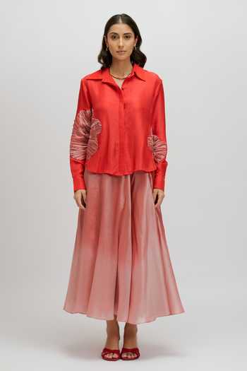 JAYN India Red Silk, Tissue Collared Neck Emboidered Shirt And Skirt Set Online at Aza Fashions JAYN India_Red Silk, Tissue Collared Neck Emboidered Shirt And Skirt Set _Online_at_Aza_Fashions