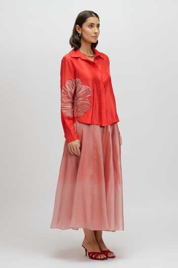 Buy JAYN India Red Silk, Tissue Collared Neck Emboidered Shirt And Skirt Set Online at Aza Fashions Buy_JAYN India_Red Silk, Tissue Collared Neck Emboidered Shirt And Skirt Set _Online_at_Aza_Fashions