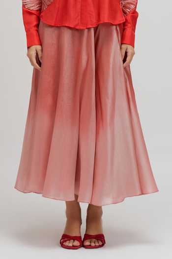 Shop JAYN India Red Silk, Tissue Collared Neck Emboidered Shirt And Skirt Set Online at Aza Fashions Shop_JAYN India_Red Silk, Tissue Collared Neck Emboidered Shirt And Skirt Set _Online_at_Aza_Fashions