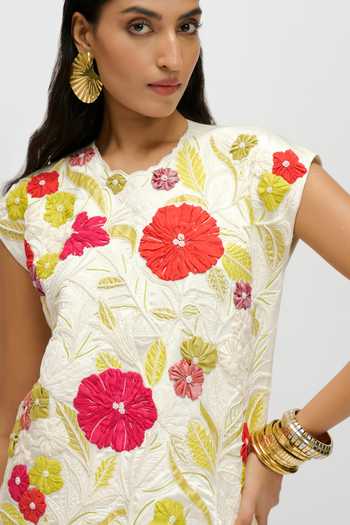 Buy JAYN India Multi Color Satin Round Neck Embroidered Top And Skirt Set Buy_JAYN India_Multi Color Satin Round Neck Embroidered Top And Skirt Set