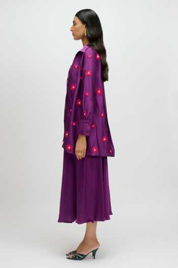 JAYN India Purple Silk, Satin Collared Neck, Square Pearl Embellished Dress With Jacket Online at Aza Fashions JAYN India_Purple Silk, Satin Collared Neck, Square Pearl Embellished Dress With Jacket _Online_at_Aza_Fashions