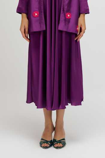 Shop JAYN India Purple Silk, Satin Collared Neck, Square Pearl Embellished Dress With Jacket Online at Aza Fashions Shop_JAYN India_Purple Silk, Satin Collared Neck, Square Pearl Embellished Dress With Jacket _Online_at_Aza_Fashions