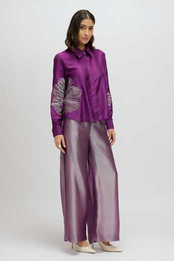JAYN India Purple Silk, Tissue Collared Neck Embroidered Shirt And Pant Set Online at Aza Fashions JAYN India_Purple Silk, Tissue Collared Neck Embroidered Shirt And Pant Set _Online_at_Aza_Fashions