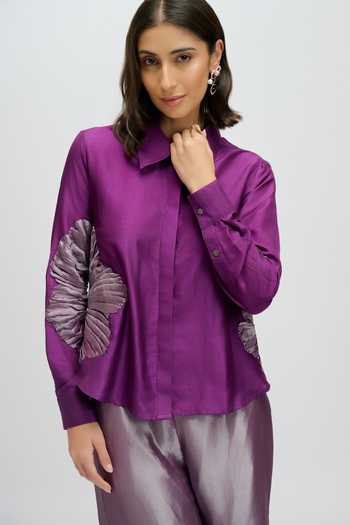 Buy JAYN India Purple Silk, Tissue Collared Neck Embroidered Shirt And Pant Set Online at Aza Fashions Buy_JAYN India_Purple Silk, Tissue Collared Neck Embroidered Shirt And Pant Set _Online_at_Aza_Fashions