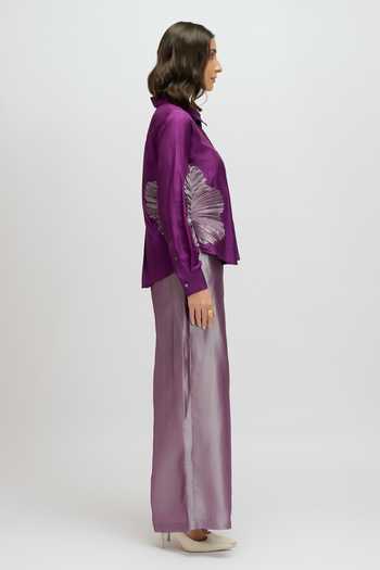 Shop JAYN India Purple Silk, Tissue Collared Neck Embroidered Shirt And Pant Set Online at Aza Fashions Shop_JAYN India_Purple Silk, Tissue Collared Neck Embroidered Shirt And Pant Set _Online_at_Aza_Fashions