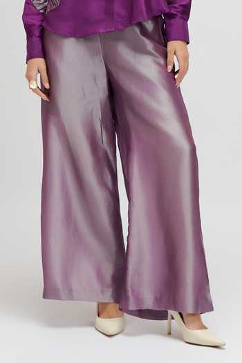 Buy JAYN India Purple Silk, Tissue Collared Neck Embroidered Shirt And Pant Set Buy_JAYN India_Purple Silk, Tissue Collared Neck Embroidered Shirt And Pant Set