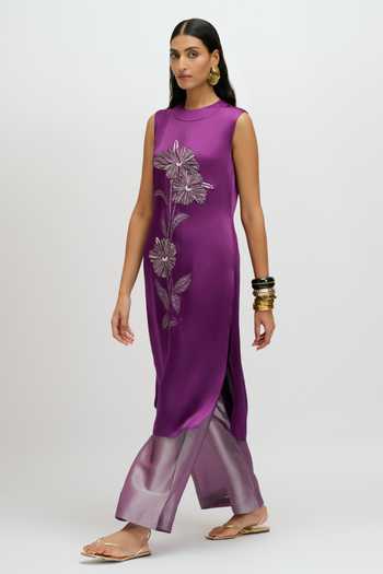 Buy JAYN India Purple Satin, Tissue High Neck Embroidered Kurta And Pant Set Online at Aza Fashions Buy_JAYN India_Purple Satin, Tissue High Neck Embroidered Kurta And Pant Set _Online_at_Aza_Fashions