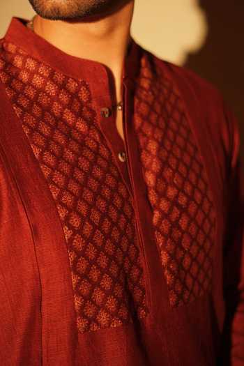 The Culture Maroon Tussar, Silk Mangalam Kurta at Aza Fashions The Culture_Maroon Tussar, Silk Mangalam Kurta _at_Aza_Fashions