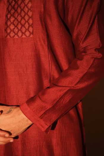 Buy The Culture Maroon Tussar, Silk Mangalam Kurta Buy_The Culture_Maroon Tussar, Silk Mangalam Kurta