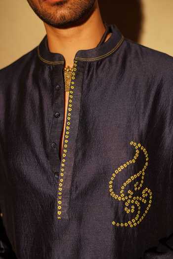 Buy The Culture Blue Silk, Tussar Sanidhyam Bandhani Pattern Kurta Buy_The Culture_Blue Silk, Tussar Sanidhyam Bandhani Pattern Kurta