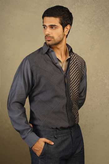 The Culture Grey Silk Mehraab Sutra Shirt Online at Aza Fashions The Culture_Grey Silk Mehraab Sutra Shirt _Online_at_Aza_Fashions