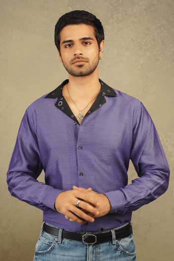 The Culture Purple Silk Ruhani Bandhej Pattern Shirt Online at Aza Fashions The Culture_Purple Silk Ruhani Bandhej Pattern Shirt _Online_at_Aza_Fashions