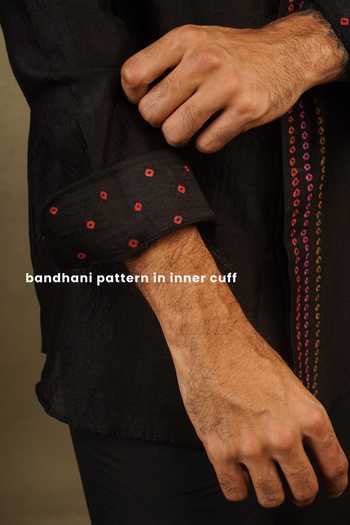 Shop The Culture Black Silk Soorma Bandhej Shirt Online at Aza Fashions Shop_The Culture_Black Silk Soorma Bandhej Shirt _Online_at_Aza_Fashions