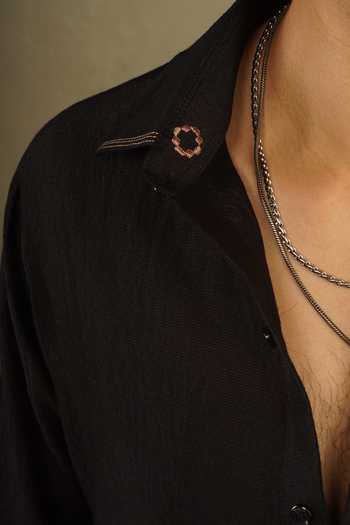 Buy The Culture Black Silk Soorma Bandhej Shirt Buy_The Culture_Black Silk Soorma Bandhej Shirt
