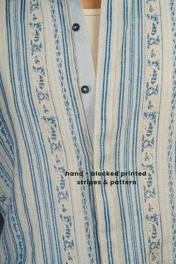 The Culture Blue Silk Tarang Hand Block Print Shirt at Aza Fashions The Culture_Blue Silk Tarang Hand Block Print Shirt _at_Aza_Fashions