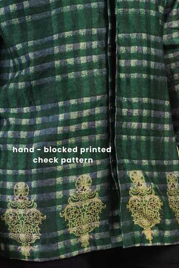 Shop The Culture Green Silk Kasthuri Hand Block Print Shirt Online at Aza Fashions Shop_The Culture_Green Silk Kasthuri Hand Block Print Shirt _Online_at_Aza_Fashions