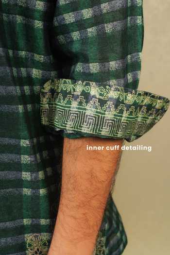 The Culture Green Silk Kasthuri Hand Block Print Shirt at Aza Fashions The Culture_Green Silk Kasthuri Hand Block Print Shirt _at_Aza_Fashions