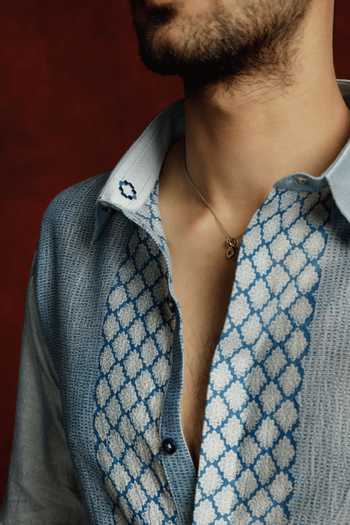 The Culture Sky Blue Silk Amber Placement Print Shirt Online at Aza Fashions The Culture_Sky Blue Silk Amber Placement Print Shirt _Online_at_Aza_Fashions