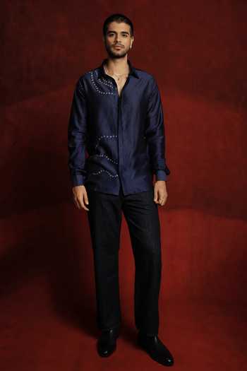 The Culture Blue Silk Neel Bandhej Shirt Online at Aza Fashions The Culture_Blue Silk Neel Bandhej Shirt _Online_at_Aza_Fashions
