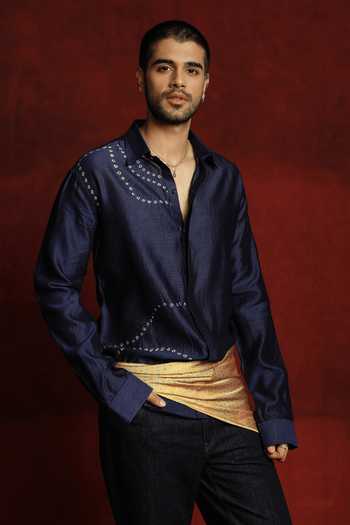 Buy The Culture Blue Silk Neel Bandhej Shirt Online at Aza Fashions Buy_The Culture_Blue Silk Neel Bandhej Shirt _Online_at_Aza_Fashions