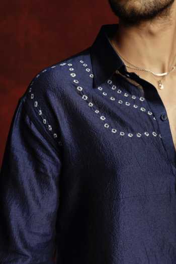 Shop The Culture Blue Silk Neel Bandhej Shirt Online at Aza Fashions Shop_The Culture_Blue Silk Neel Bandhej Shirt _Online_at_Aza_Fashions