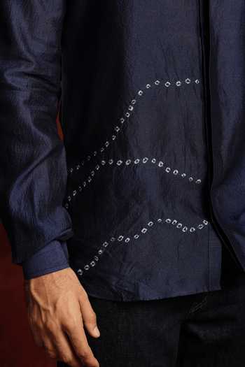 The Culture Blue Silk Neel Bandhej Shirt at Aza Fashions The Culture_Blue Silk Neel Bandhej Shirt _at_Aza_Fashions