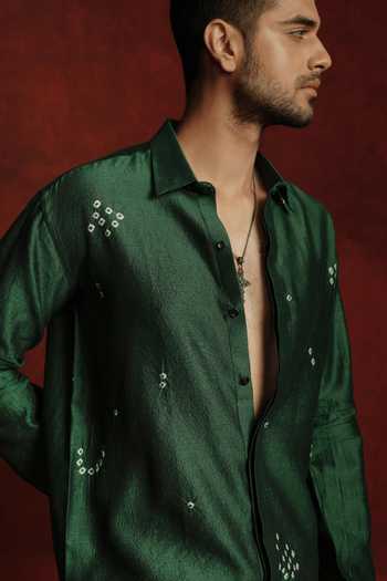 Buy_The Culture_Green Silk Panna Bandhej Shirt _Online_at_Aza_Fashions