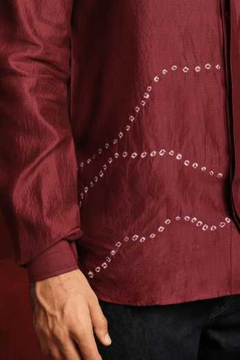 Buy_The Culture_Red Silk Sindoori Bandhej Shirt _Online_at_Aza_Fashions