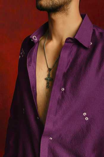 The Culture Purple Silk Jamun Bandhej Shirt Online at Aza Fashions The Culture_Purple Silk Jamun Bandhej Shirt _Online_at_Aza_Fashions